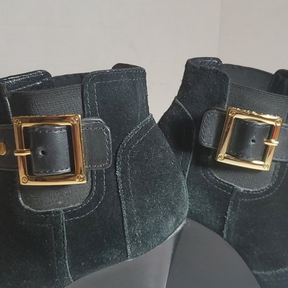 TORY BURCH Black Suede Wedge Booties w Gold Hardware - Picture 10 of 12